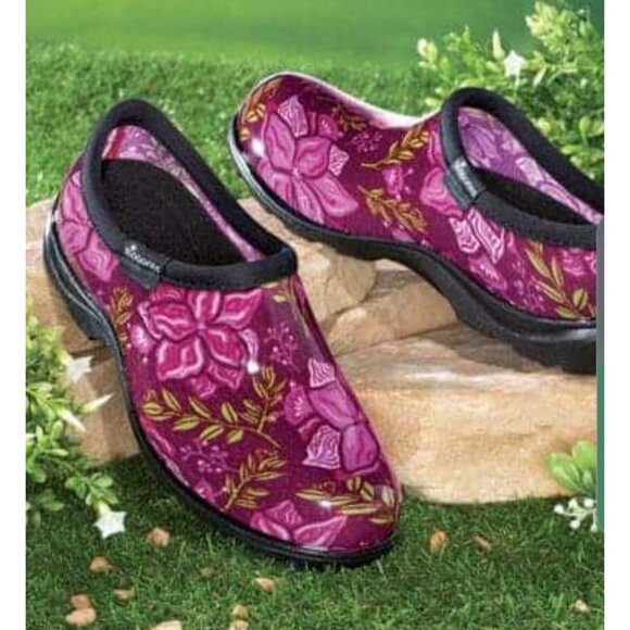 Sloggers Womens Size 10 Waterproof Garden Clogs Purple Floral Print Made In USA - Picture 4 of 12